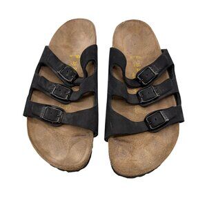 Birkenstock Florida Soft Footbed Oiled Leather Slides Sandals Womens 38 Black